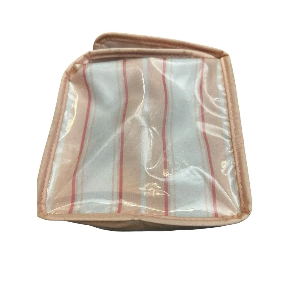 Ralph Lauren Vintage RLL Makeup Bag Embroidered Logo Striped Zip Travel Cosmetic